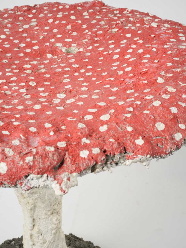 French garden mushroom with whimsical red cap