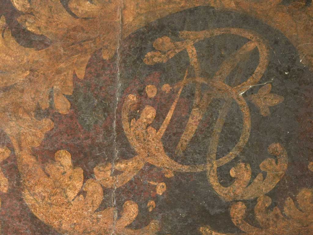 RESERVED AO - Small 18th Century Italian Green Painted Commode w/ Monogrammed Top - 29½" x 45"