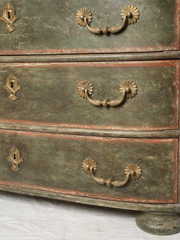 RESERVED AO - Small 18th Century Italian Green Painted Commode w/ Monogrammed Top - 29½" x 45"