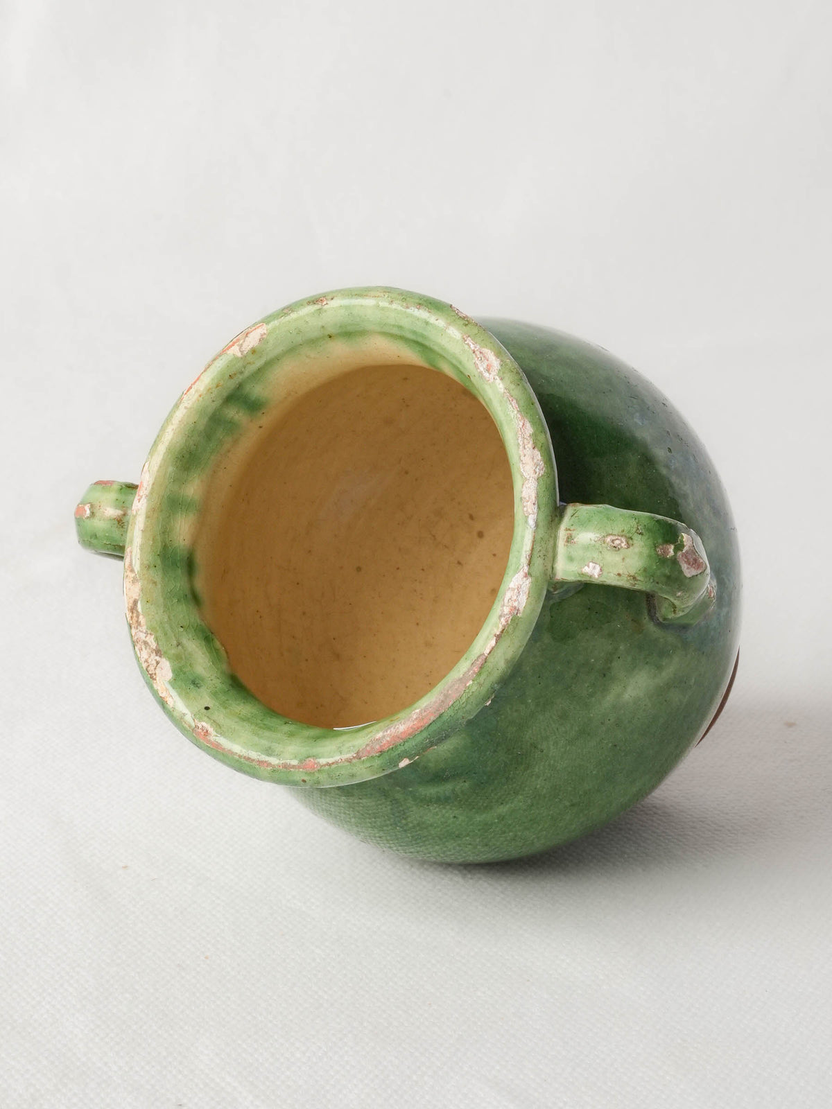 Petite Antique French Green-Glazed Confit Pot with Twin Handles - 4"