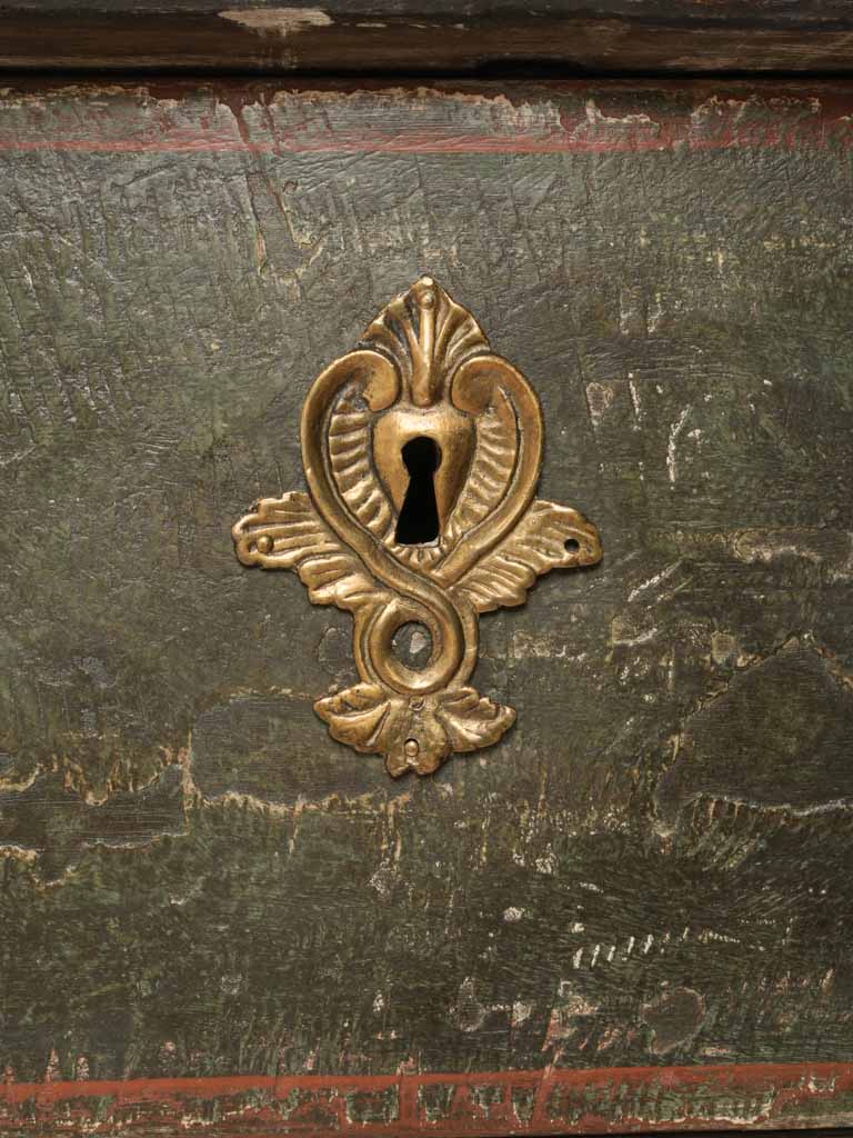 RESERVED AO - Small 18th Century Italian Green Painted Commode w/ Monogrammed Top - 29½" x 45"