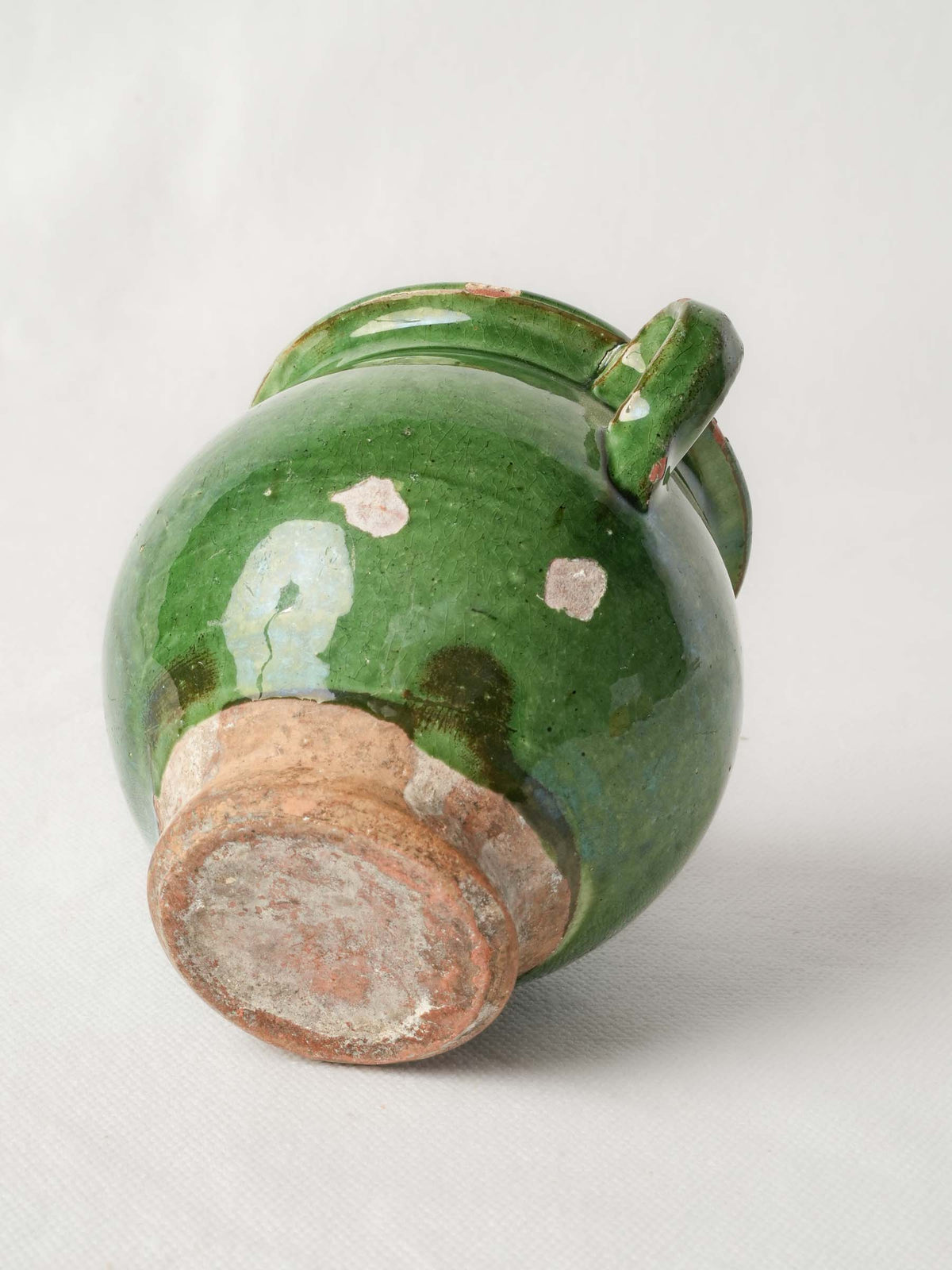 Petite Antique French Green-Glazed Confit Pot with Twin Handles - 4"
