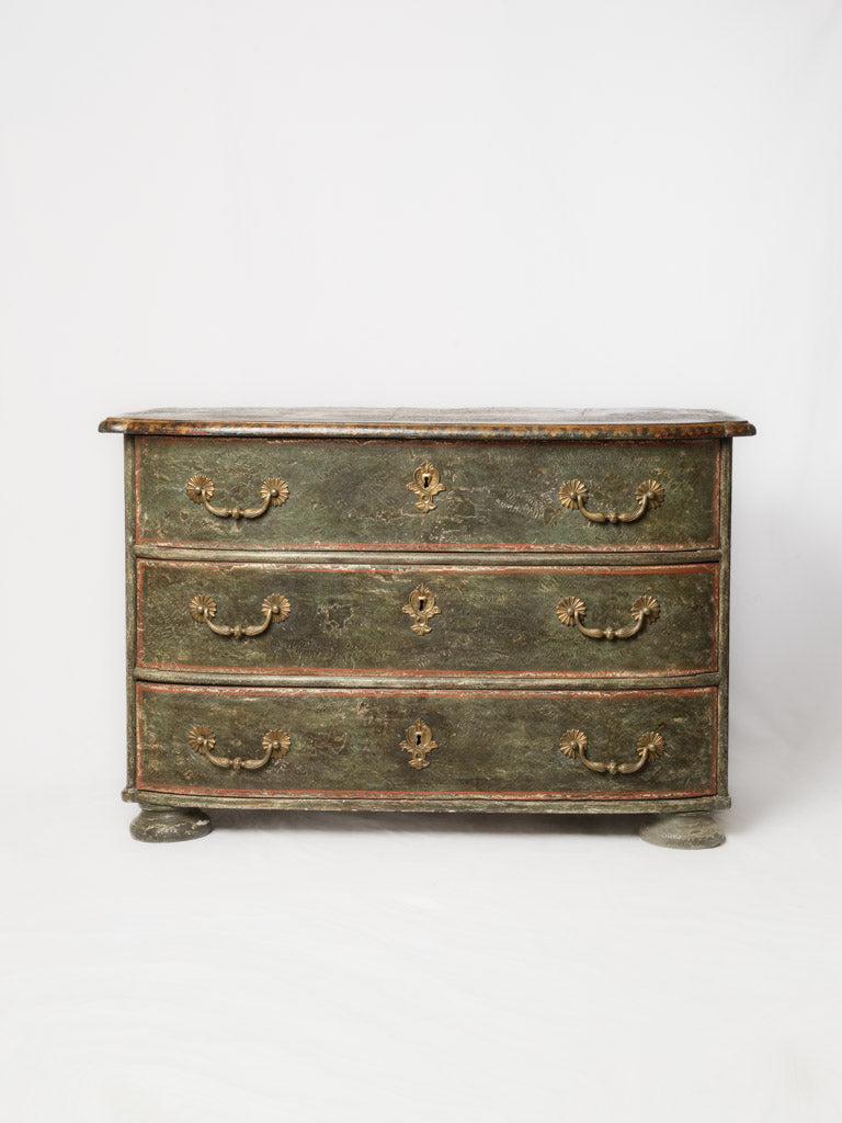 RESERVED AO - Small 18th Century Italian Green Painted Commode w/ Monogrammed Top - 29½" x 45"