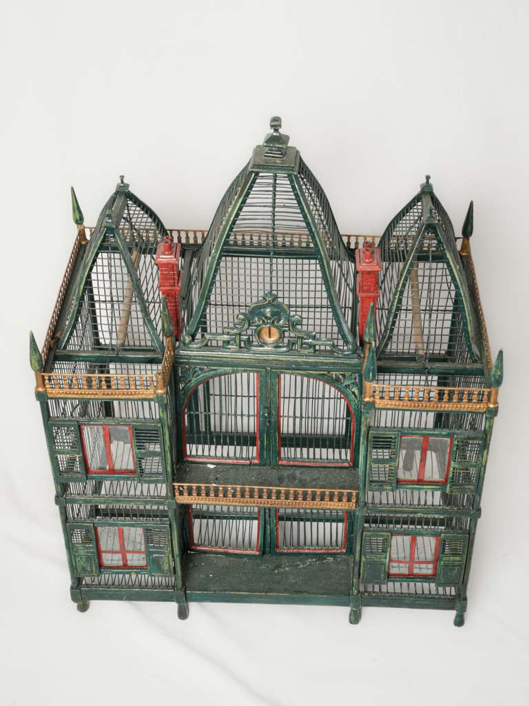 Decorative whimsical painted wood birdcage