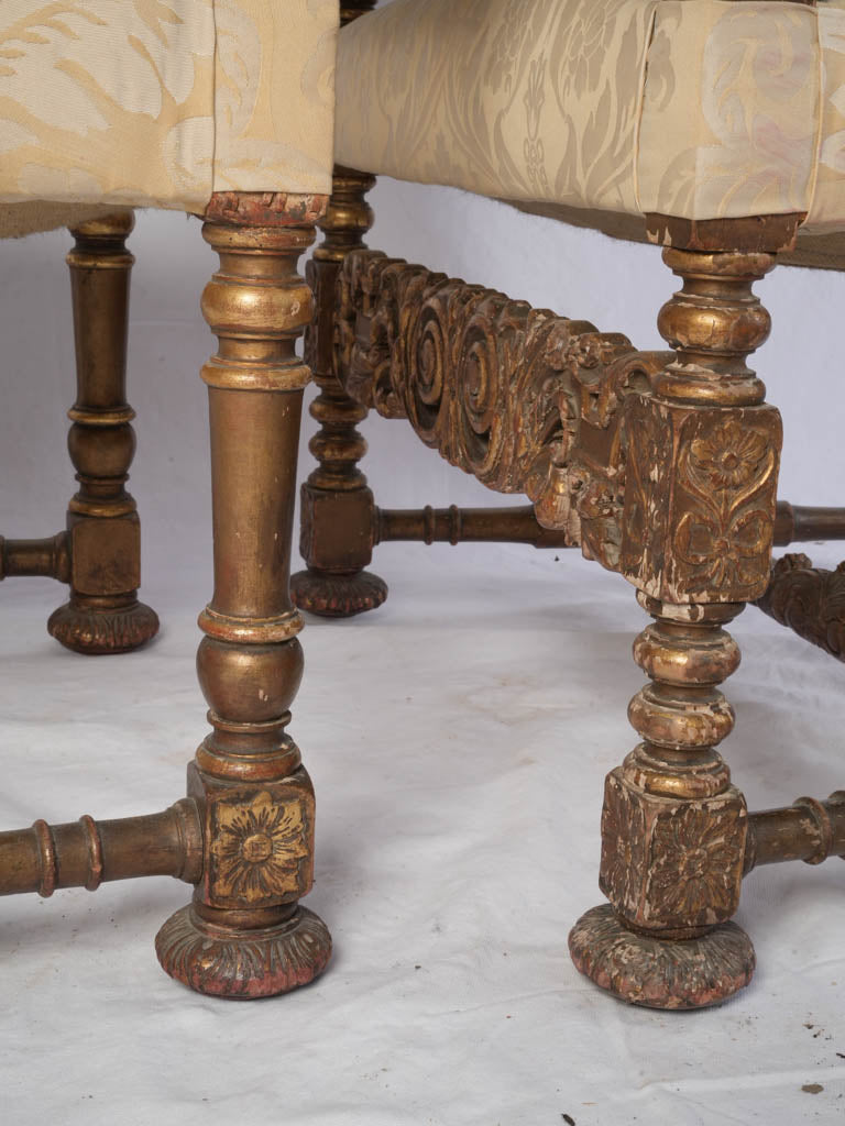 Ornate Louis XIV gilded chairs  