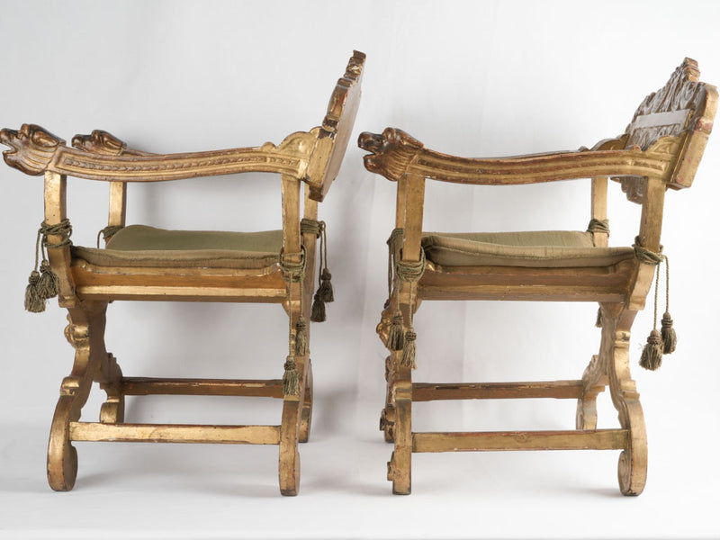 Decorative scrolls antique Italian armchairs