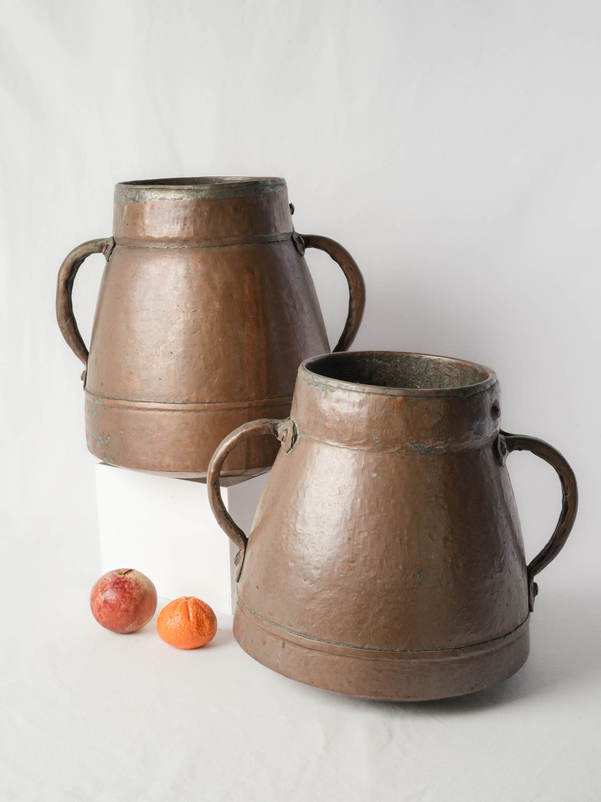 Near Pair of 19th-Century Mediterranean Rustic Hammered Copper Pots