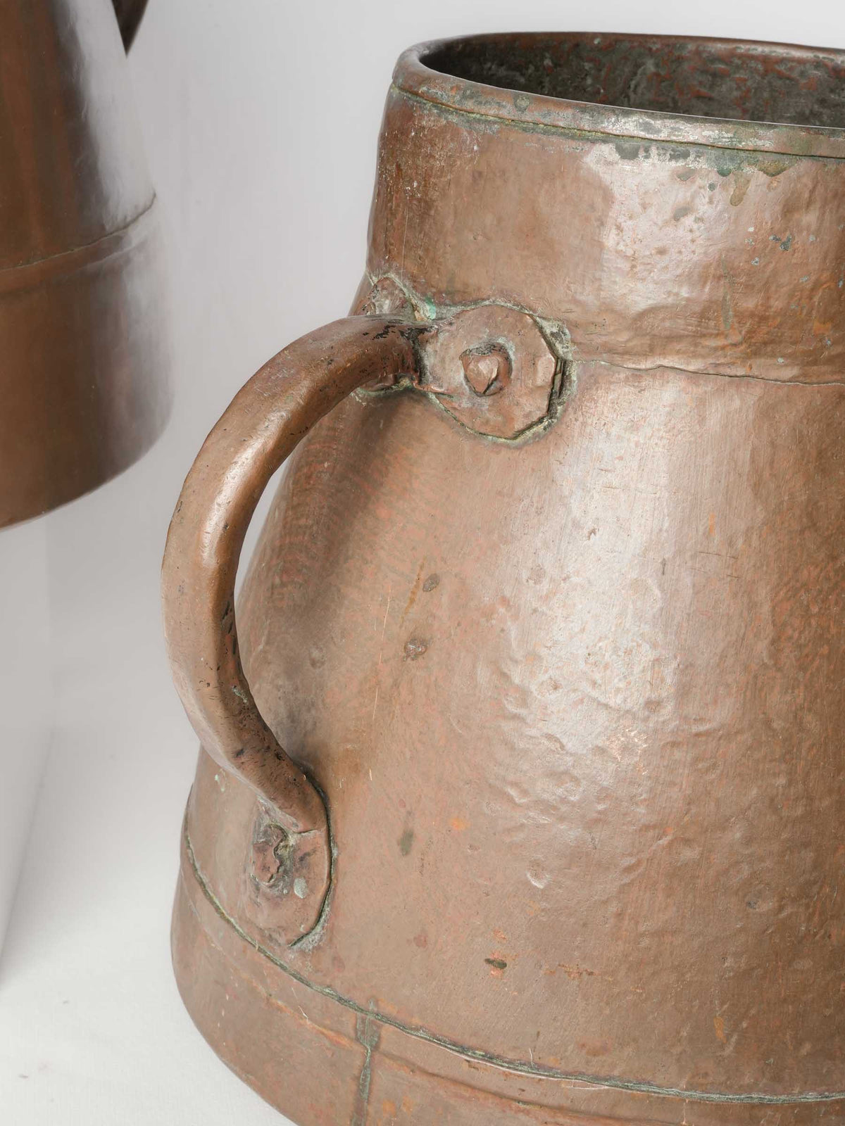 Near Pair of 19th-Century Mediterranean Rustic Hammered Copper Pots