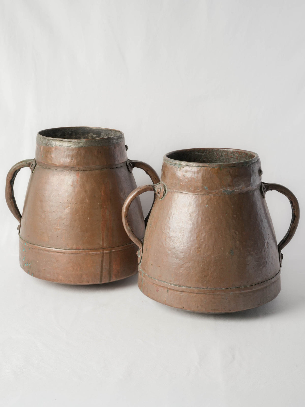 Near Pair of 19th-Century Mediterranean Rustic Hammered Copper Pots