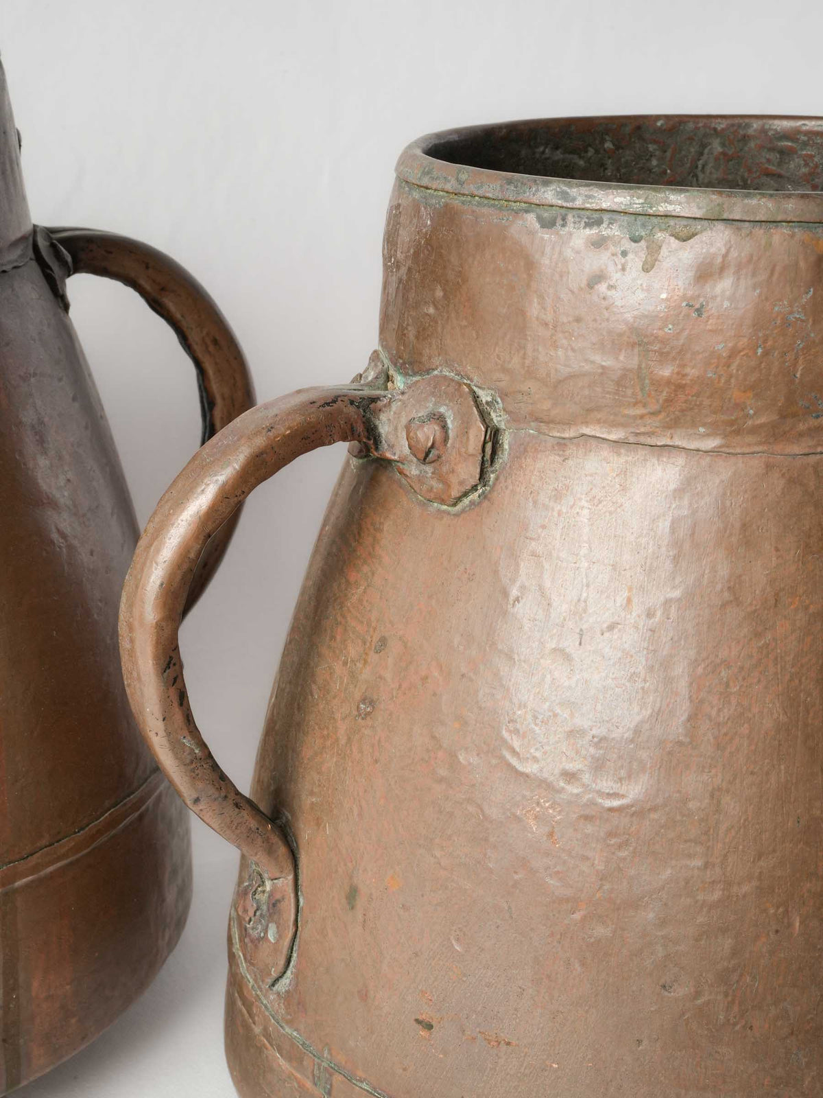 Near Pair of 19th-Century Mediterranean Rustic Hammered Copper Pots