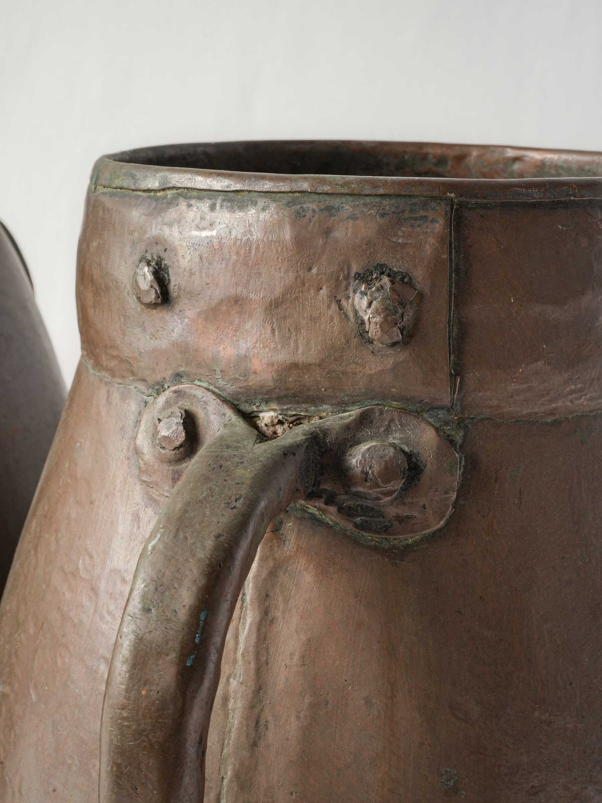 Near Pair of 19th-Century Mediterranean Rustic Hammered Copper Pots