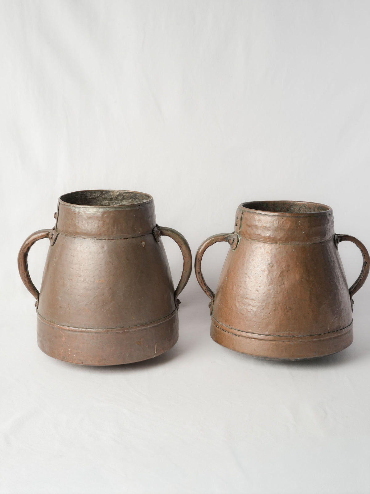 Near Pair of 19th-Century Mediterranean Rustic Hammered Copper Pots