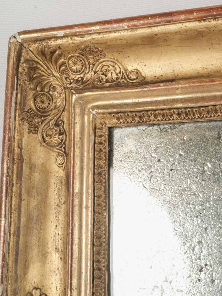 Timeless speckled mercury mirror-19th Century French Mercury Glass Mirror w/ Gold Leaf Finish & Rosettes 32" x 26"