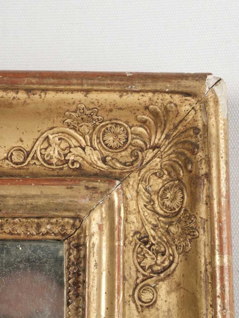 Decorative baroque French-style mirror-19th Century French Mercury Glass Mirror w/ Gold Leaf Finish & Rosettes 32" x 26"