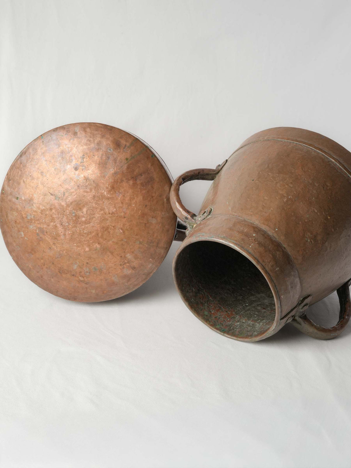 Near Pair of 19th-Century Mediterranean Rustic Hammered Copper Pots