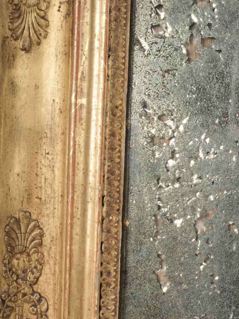 Authentic antique decorative mirror-19th Century French Mercury Glass Mirror w/ Gold Leaf Finish & Rosettes 32" x 26"