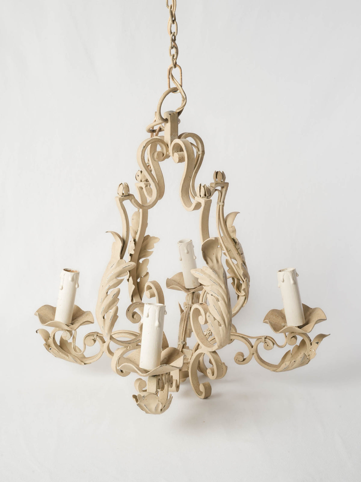 Mid-20th Century Small Ivory-Painted Wrought-Iron Chandelier - 28" x 18"