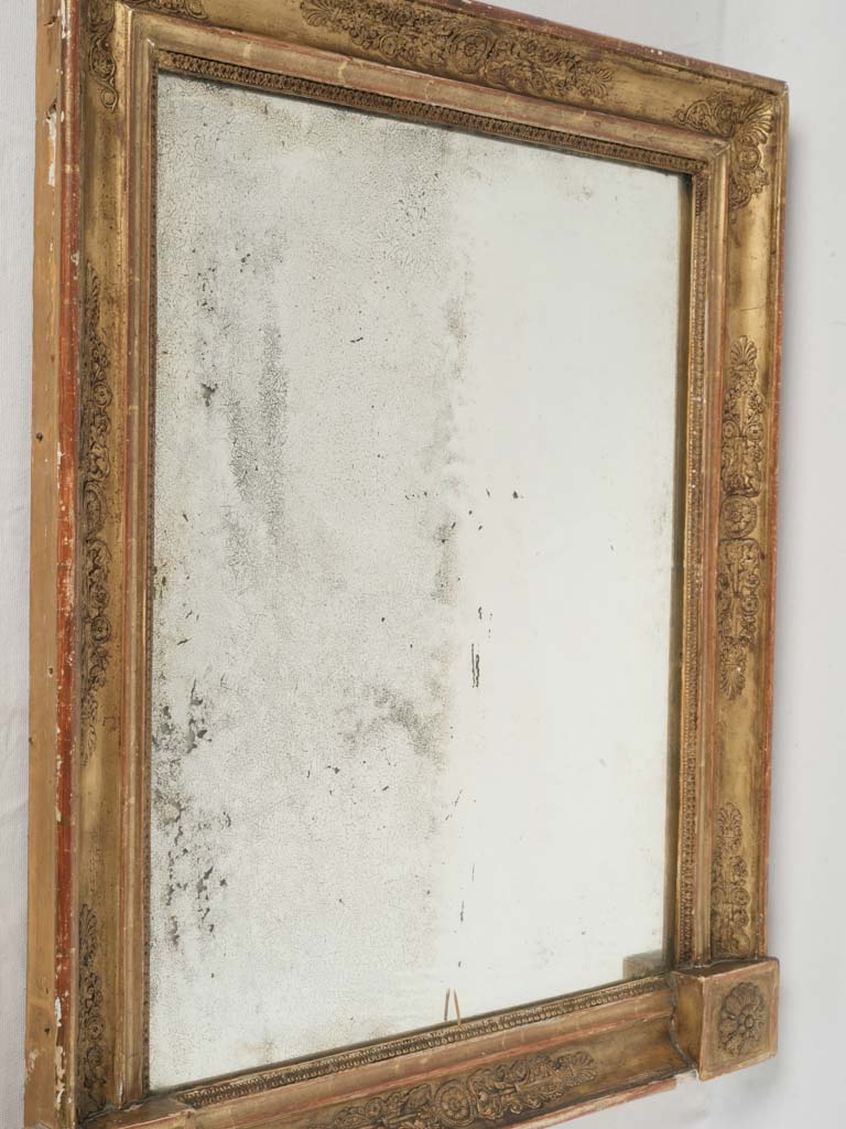 Intricate 19th-century wall mirror-19th Century French Mercury Glass Mirror w/ Gold Leaf Finish & Rosettes 32" x 26"
