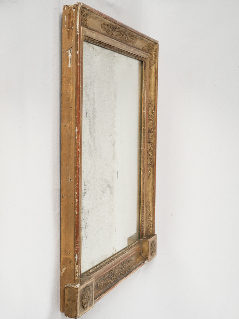 Historical ornate French mirror-19th Century French Mercury Glass Mirror w/ Gold Leaf Finish & Rosettes 32" x 26"