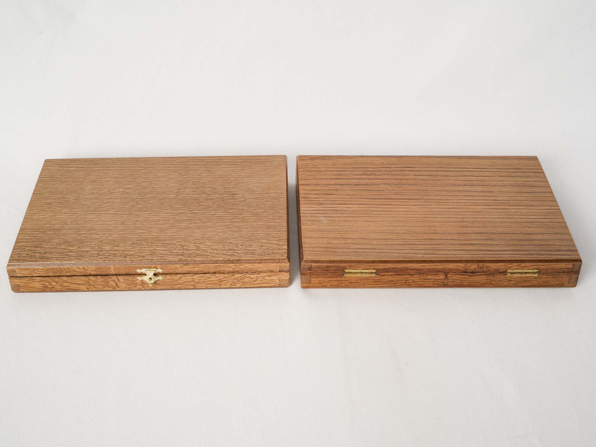 Set of 12 French Laguiole Horn Handle Steak Knives in Oak Cases