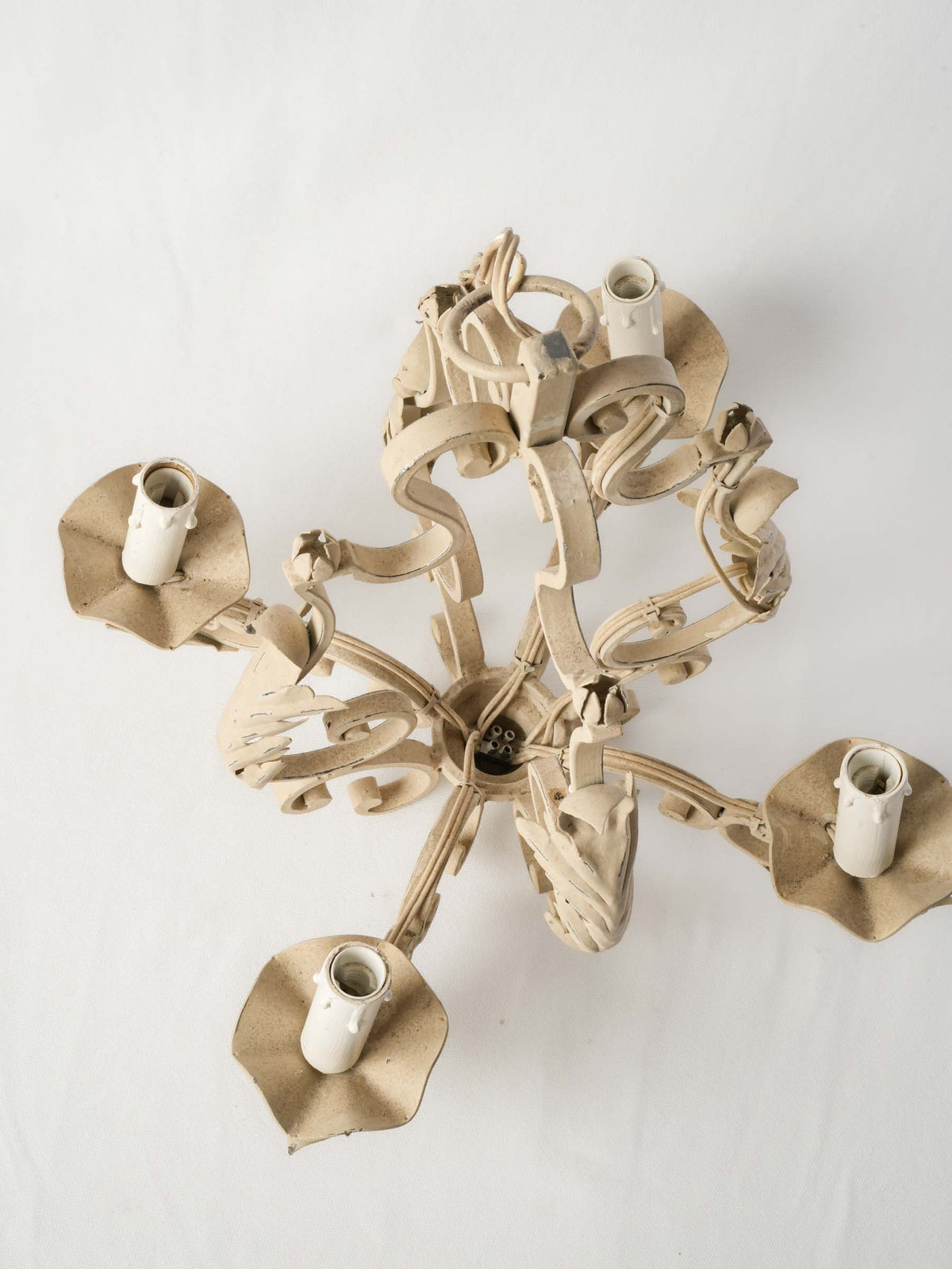 Mid-20th Century Small Ivory-Painted Wrought-Iron Chandelier - 28" x 18"
