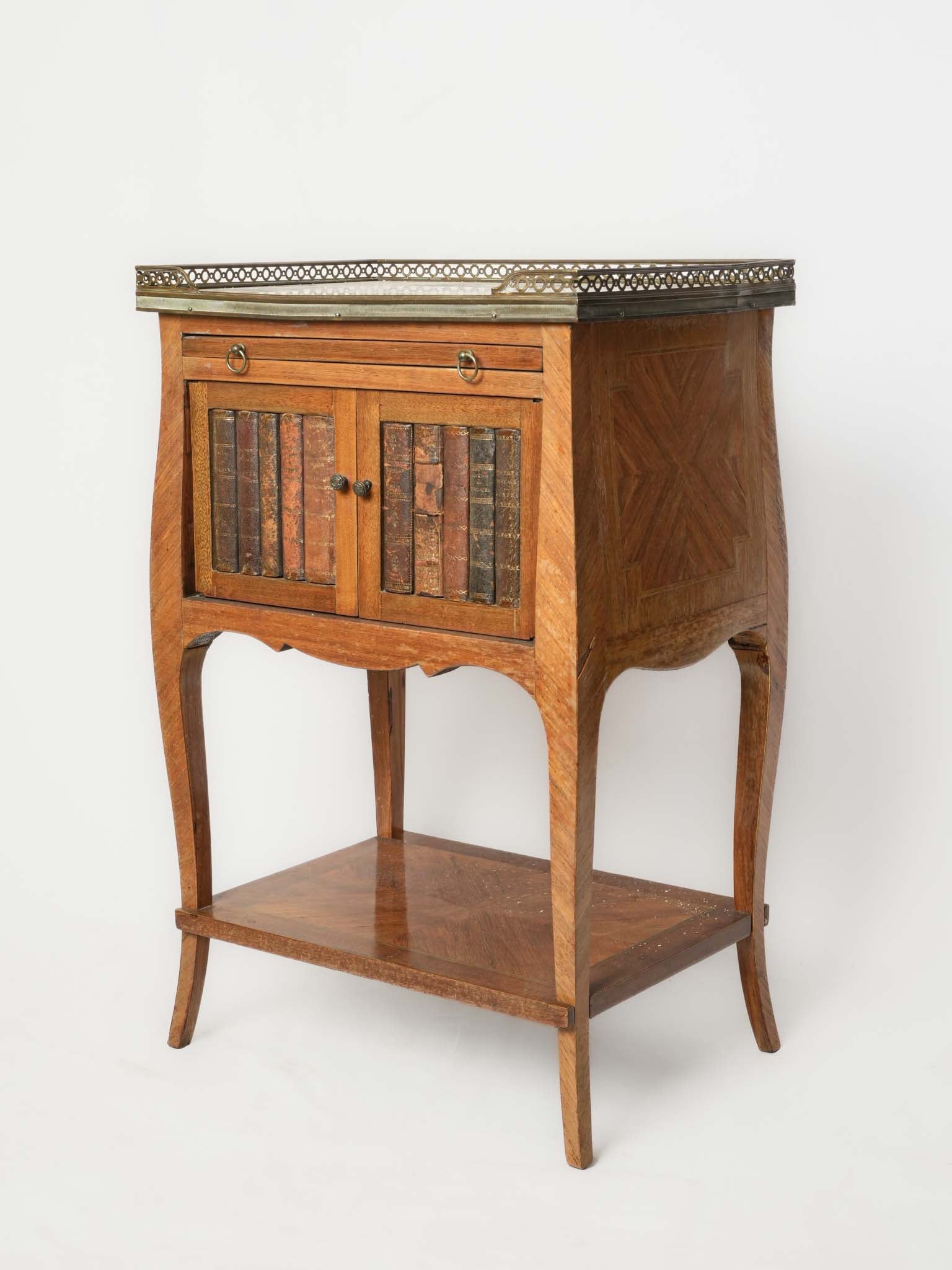 Late 19th Century French Marquetry Bedside Table with Faux Book Bindings - 29¼" x 18½"