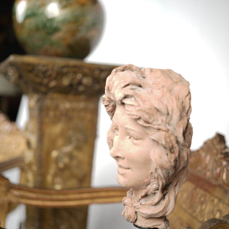 Terracotta busts on metal bases, collectible