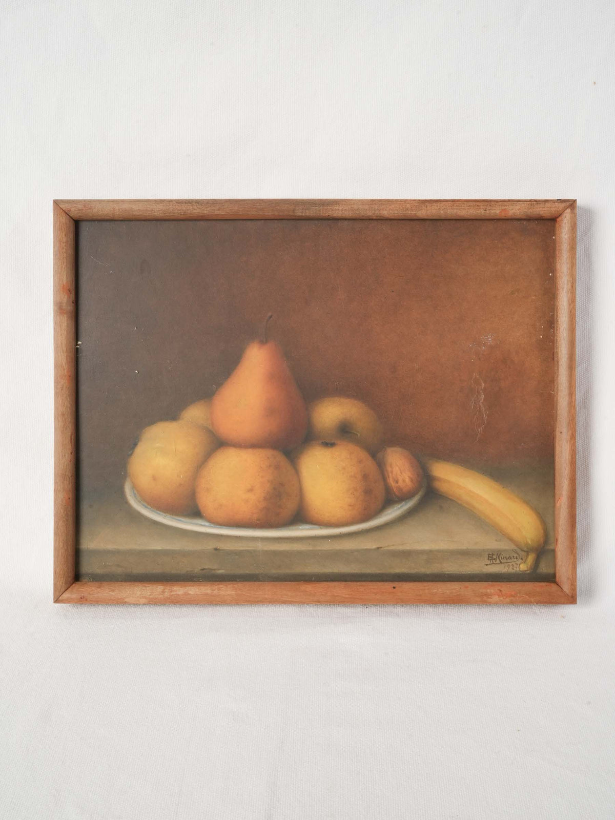 Antique Oil-on-Wood Still Life Painting with Autumn Fruit dated 1927 - 12½" x 16¼"