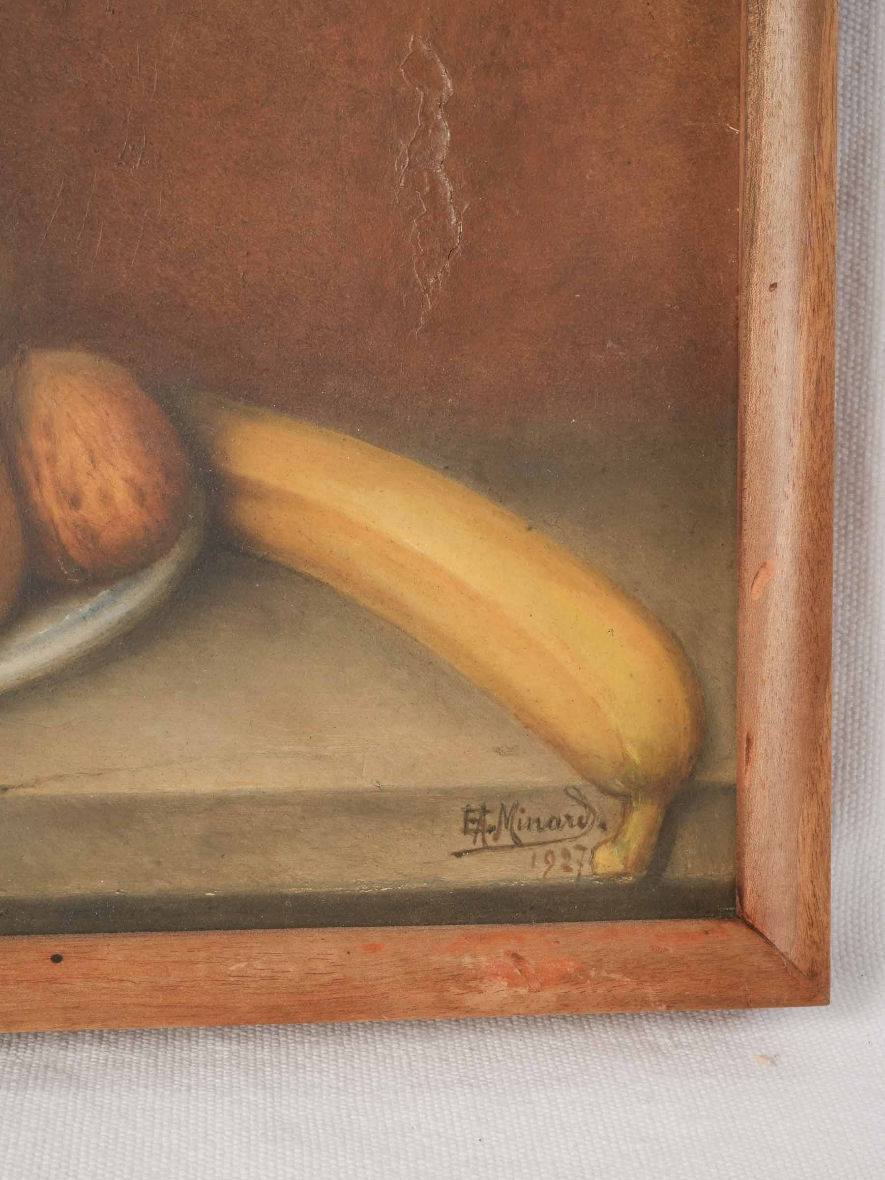 Antique Oil-on-Wood Still Life Painting with Autumn Fruit dated 1927 - 12½" x 16¼"