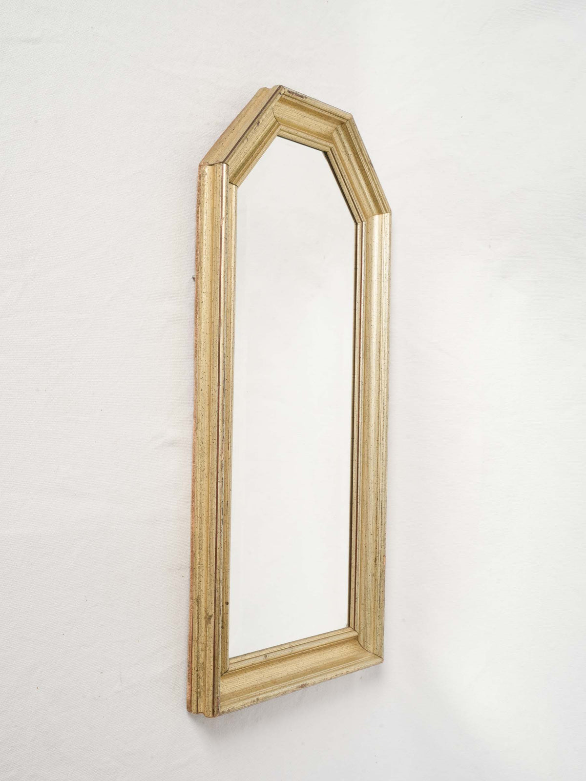 Antique Brass Arched Mirror w/ Architectural Frame 25¼" x 13½"