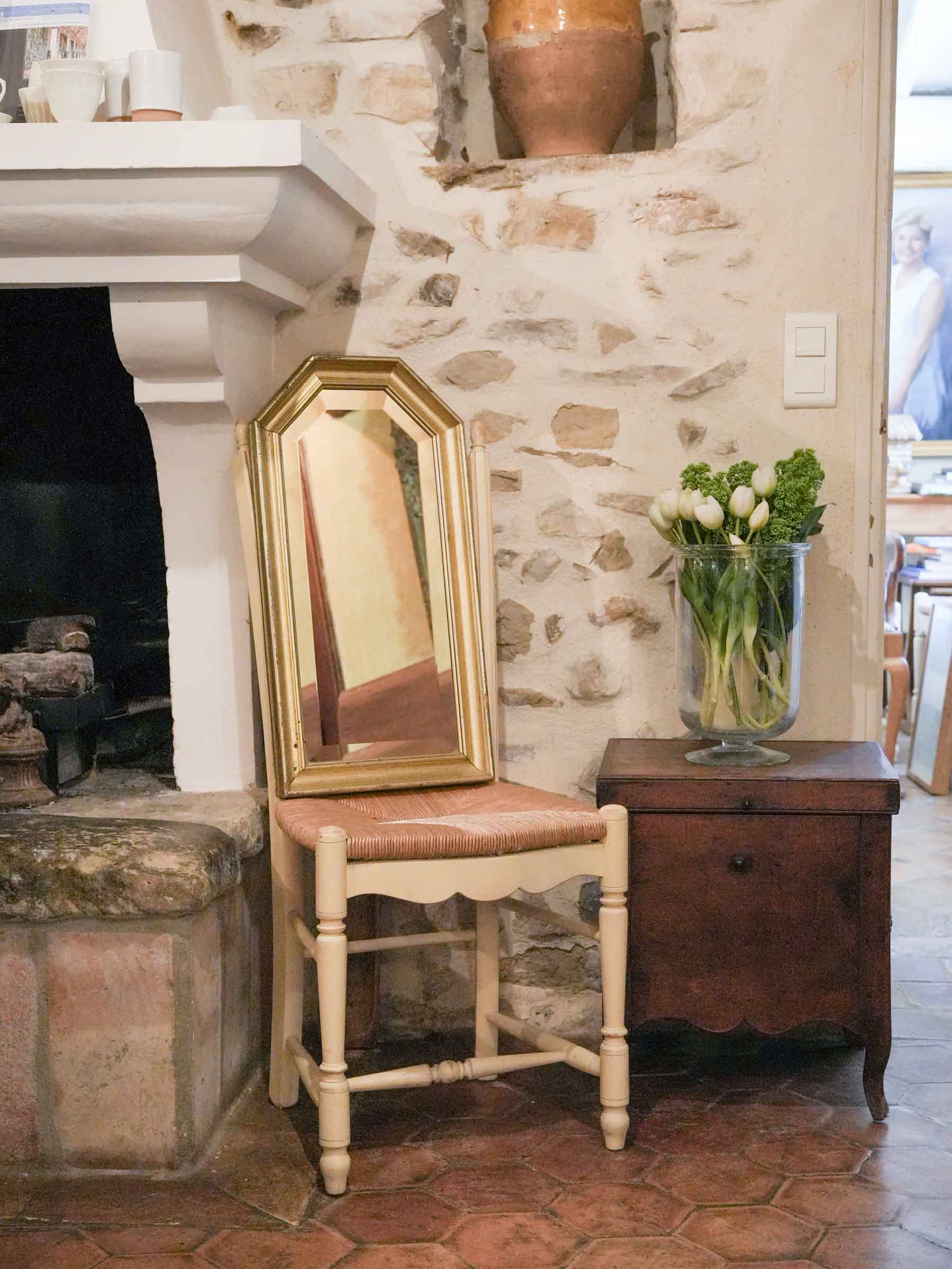 Antique Brass Arched Mirror w/ Architectural Frame 25¼" x 13½"