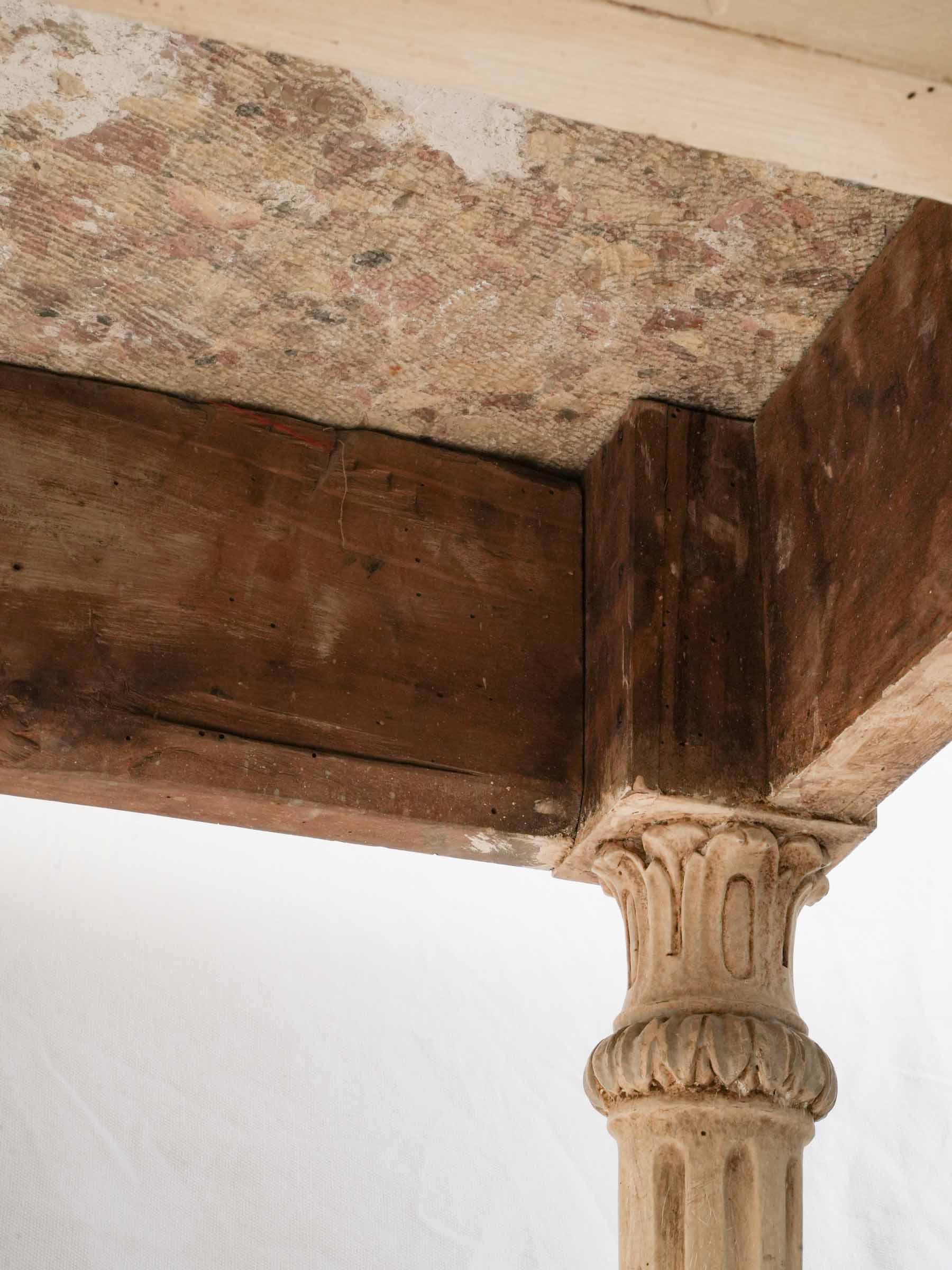 Antique Carved and Painted Wood Console Table w/ Lively Marble Top - 33¾" x 47¼"