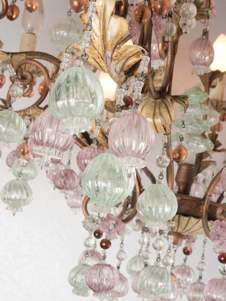 Antique Murano glass chandelier w/ pink baubles 37½" x 31½"