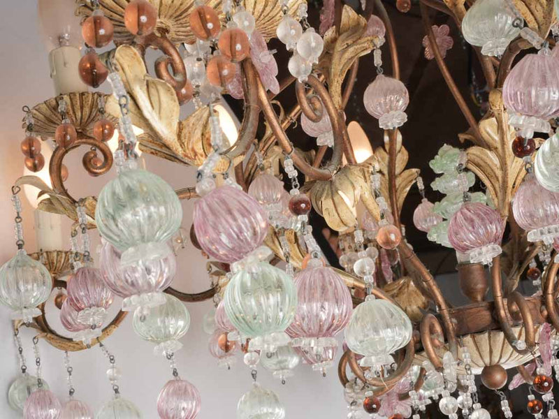 Antique Murano glass chandelier w/ pink baubles 37½" x 31½"