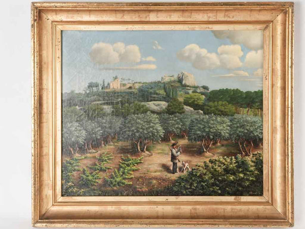 Gorgeous Provencal painting - hunter in the olive grove & vineyards 22¾" x 26¾"