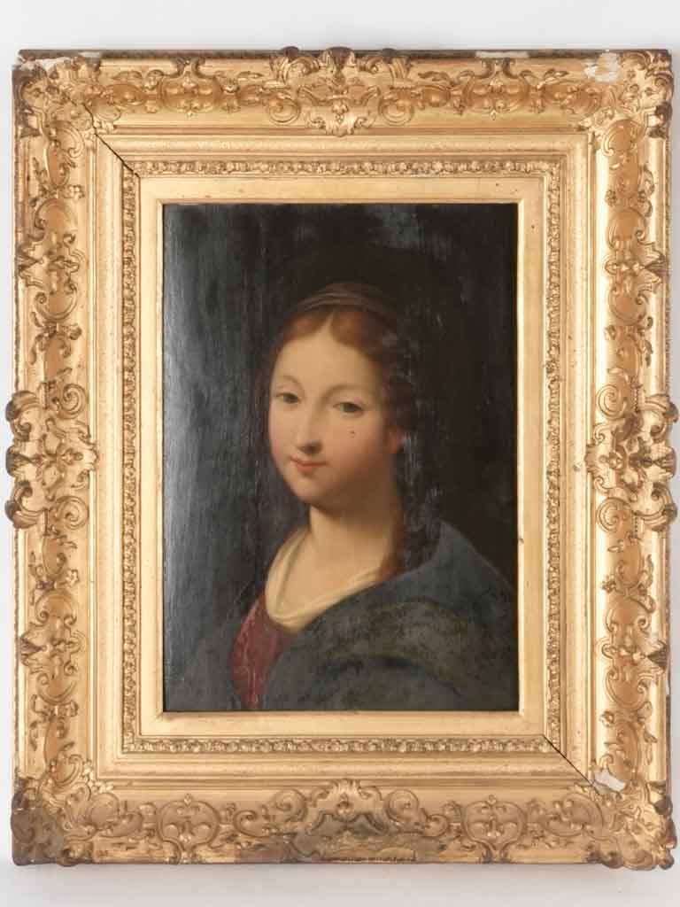 Antique gilt stucco framed lady portrait