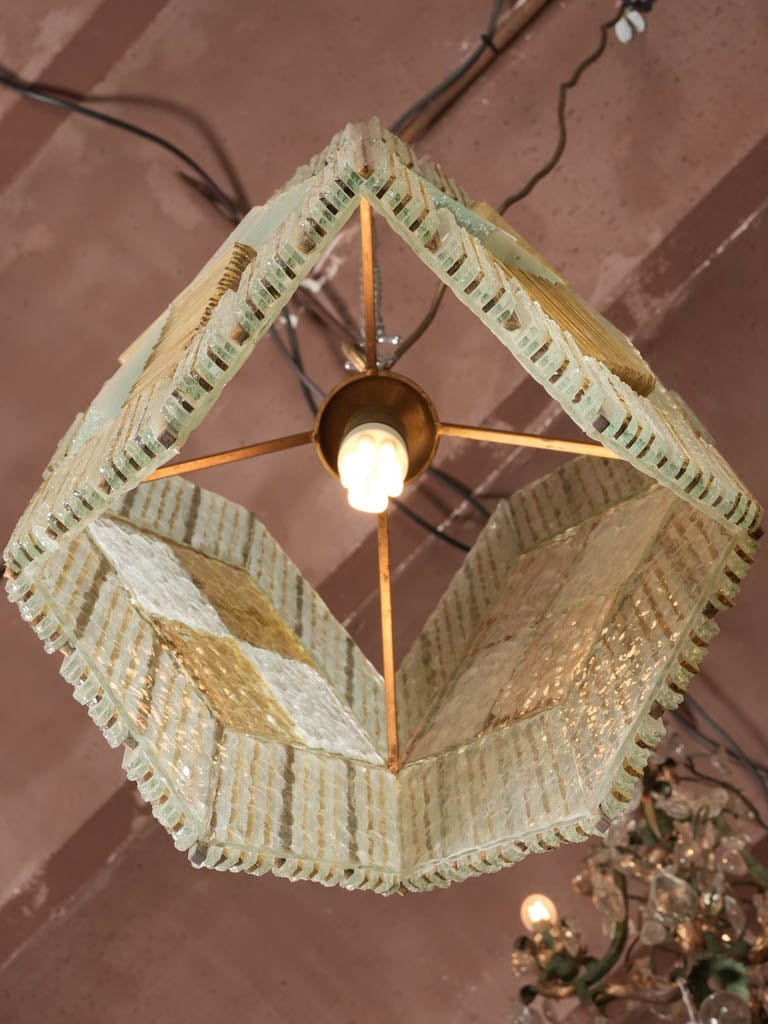 Art Deco compressed glass chandelier - yellow 21¼" x 9"