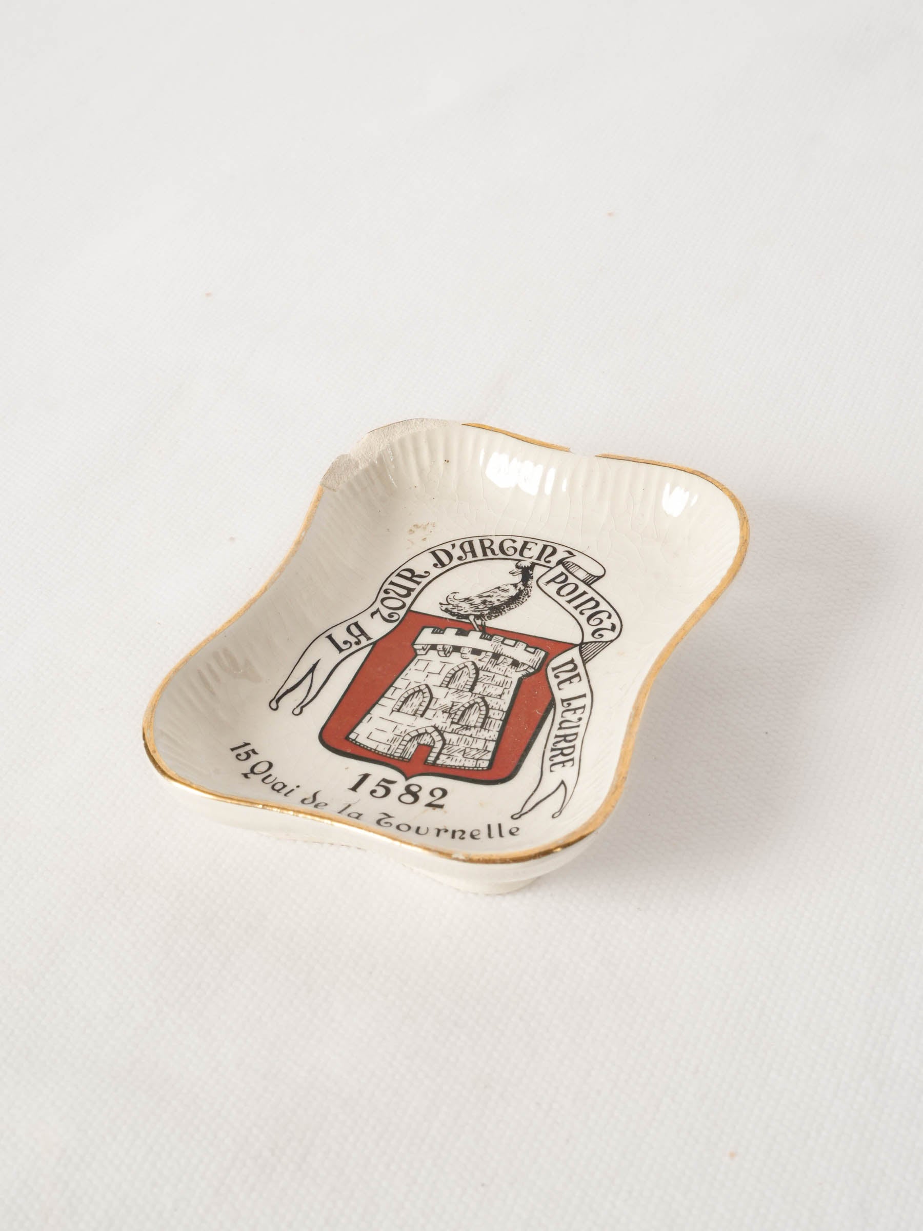 French Ceramic Coin Dish by Longchamp - La Tour d'Argent Crest