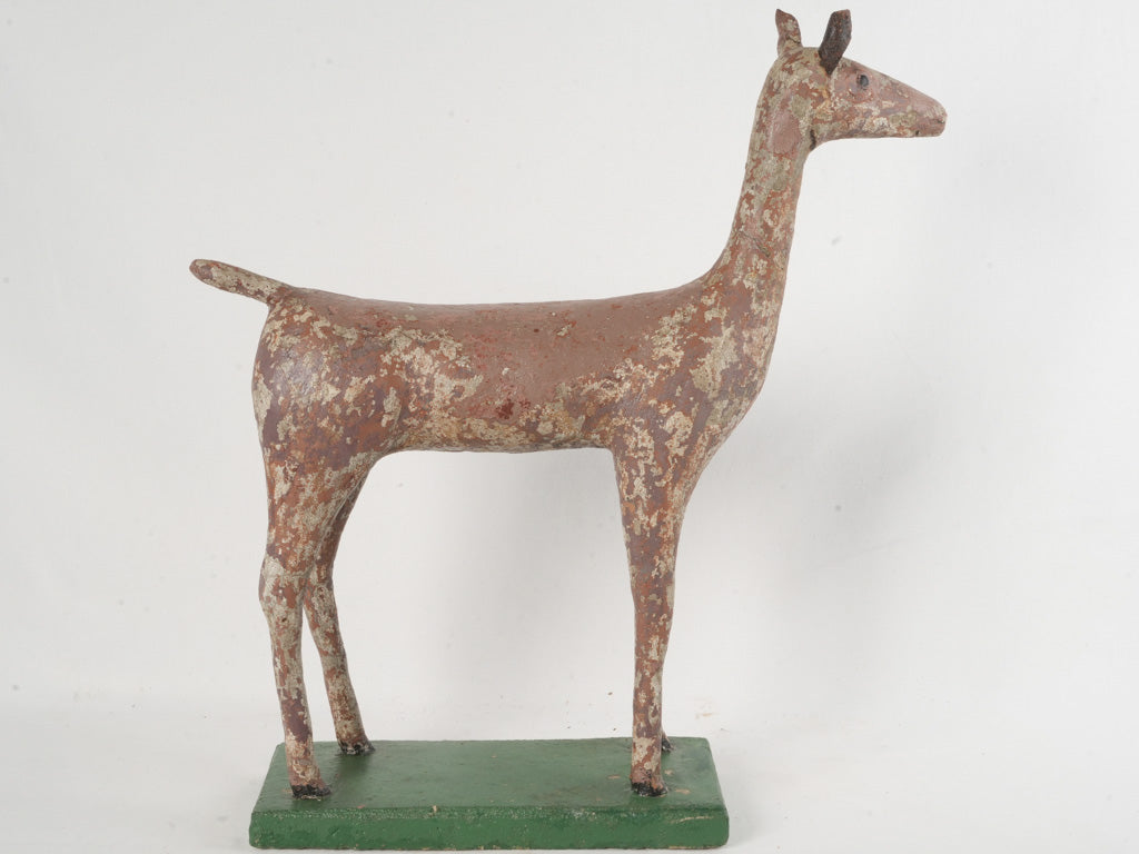 Patina-finished metal-eared deer decor