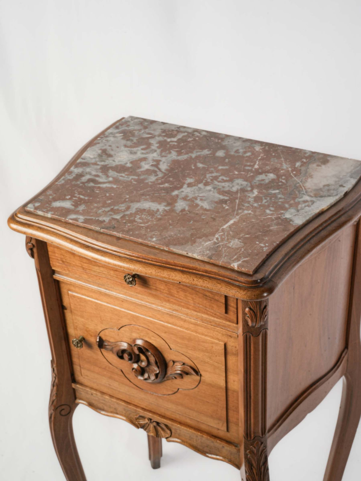 Late 19th-Century French Louis XV-Style Walnut Bedside Cabinet with Marble Top - 34¾"