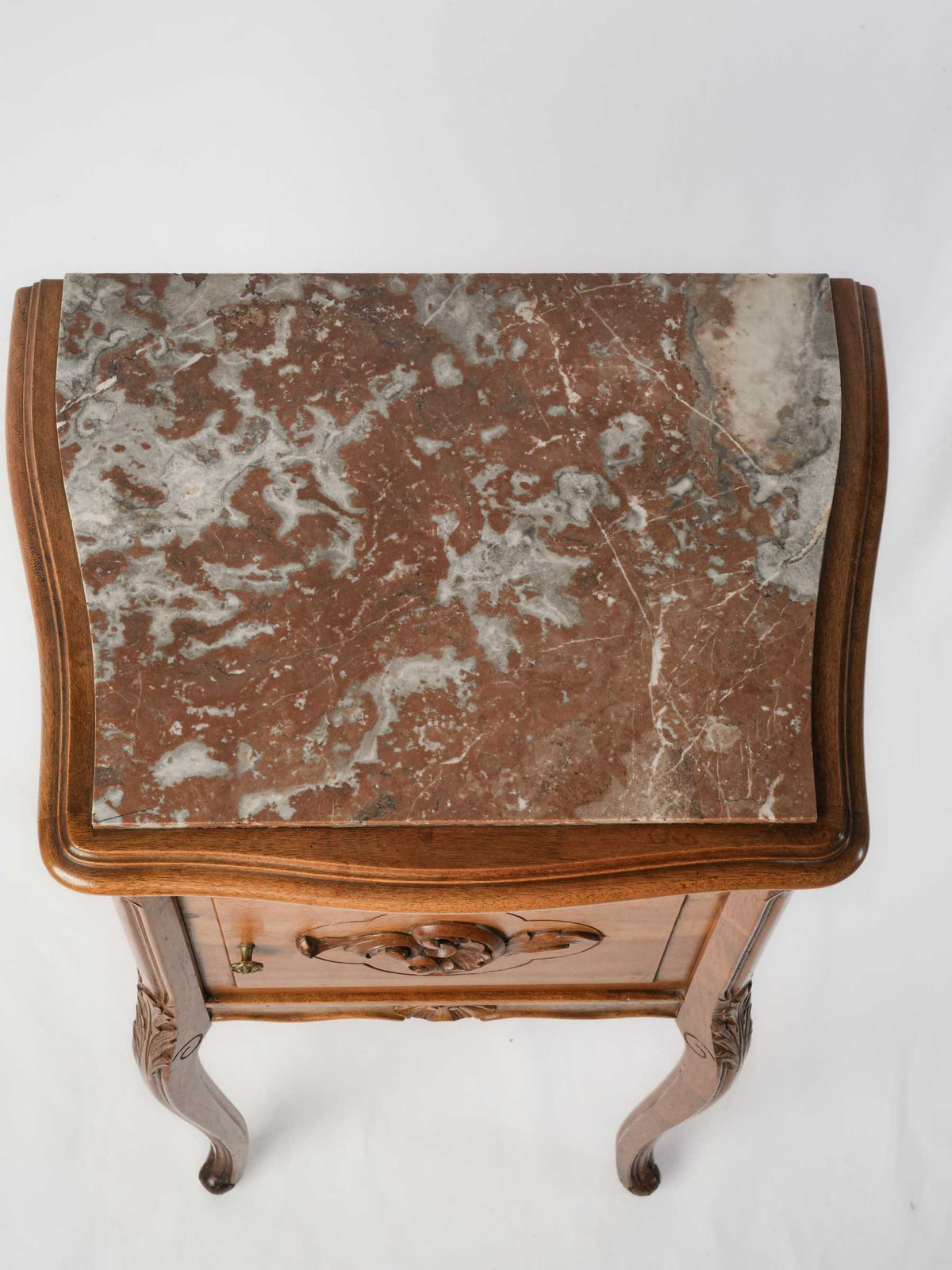Late 19th-Century French Louis XV-Style Walnut Bedside Cabinet with Marble Top - 34¾"