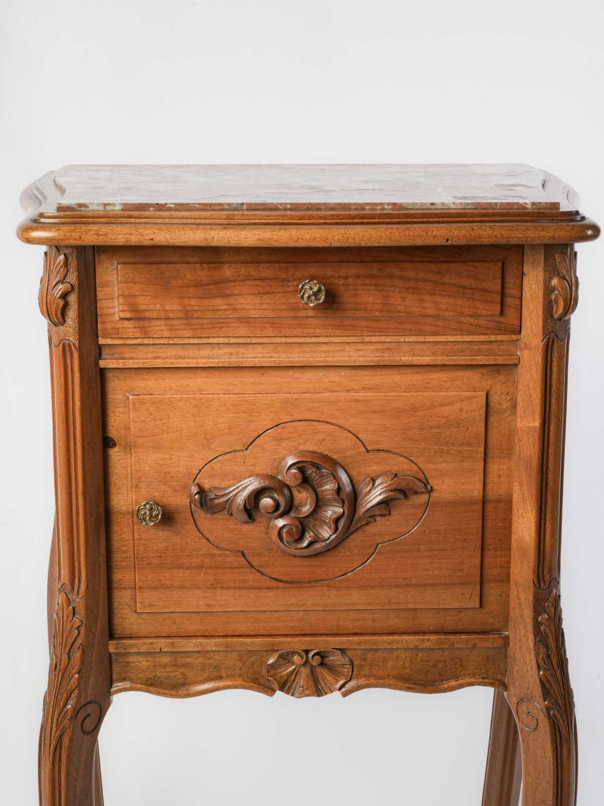 Late 19th-Century French Louis XV-Style Walnut Bedside Cabinet with Marble Top - 34¾"