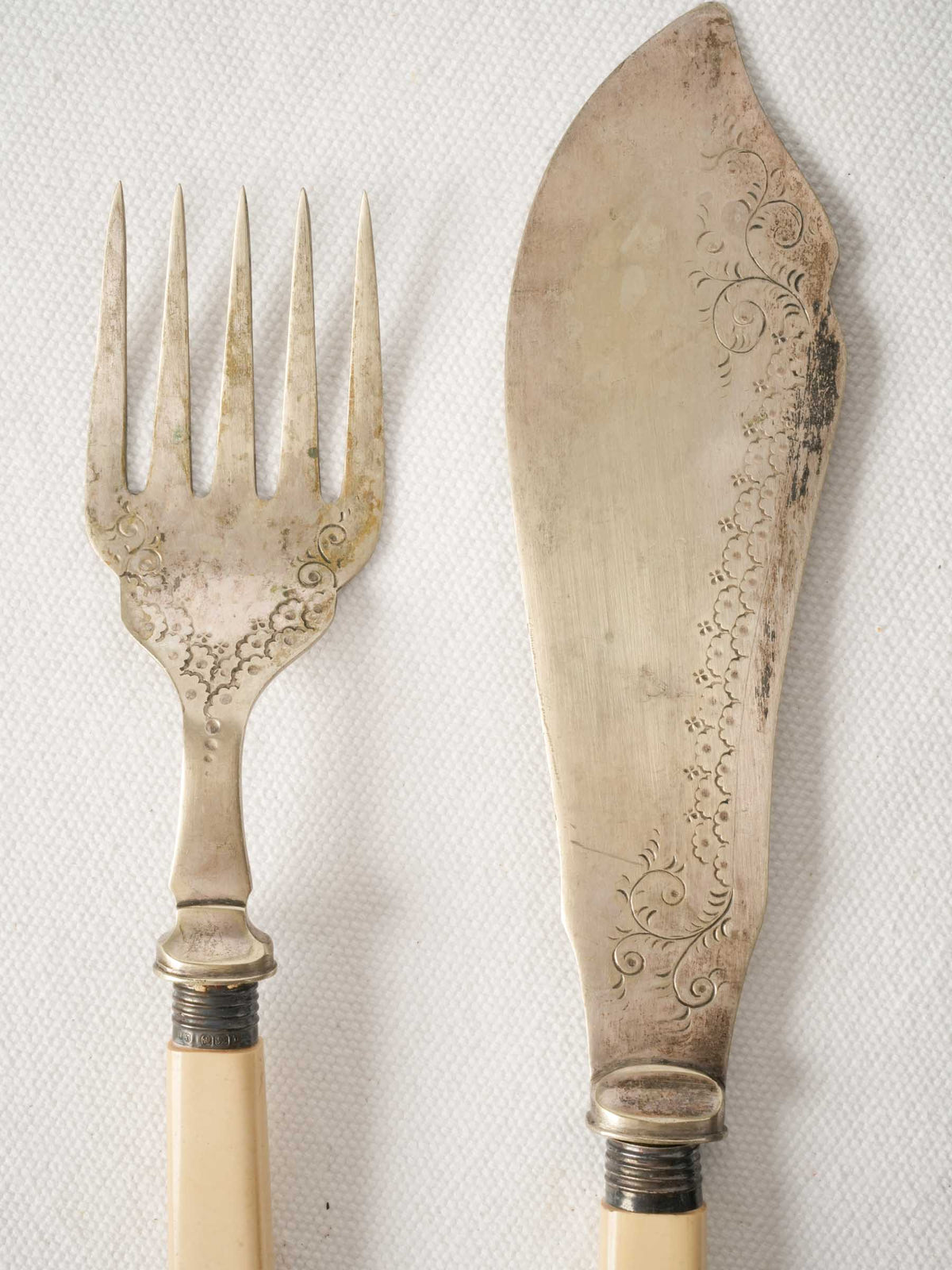 Antique French Silver Plate Fish Serving Set in Leather Box