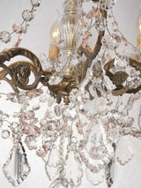 Antique French crystal chandelier w/ pink 29½" x 19¾"