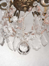 Antique French crystal chandelier w/ pink 29½" x 19¾"
