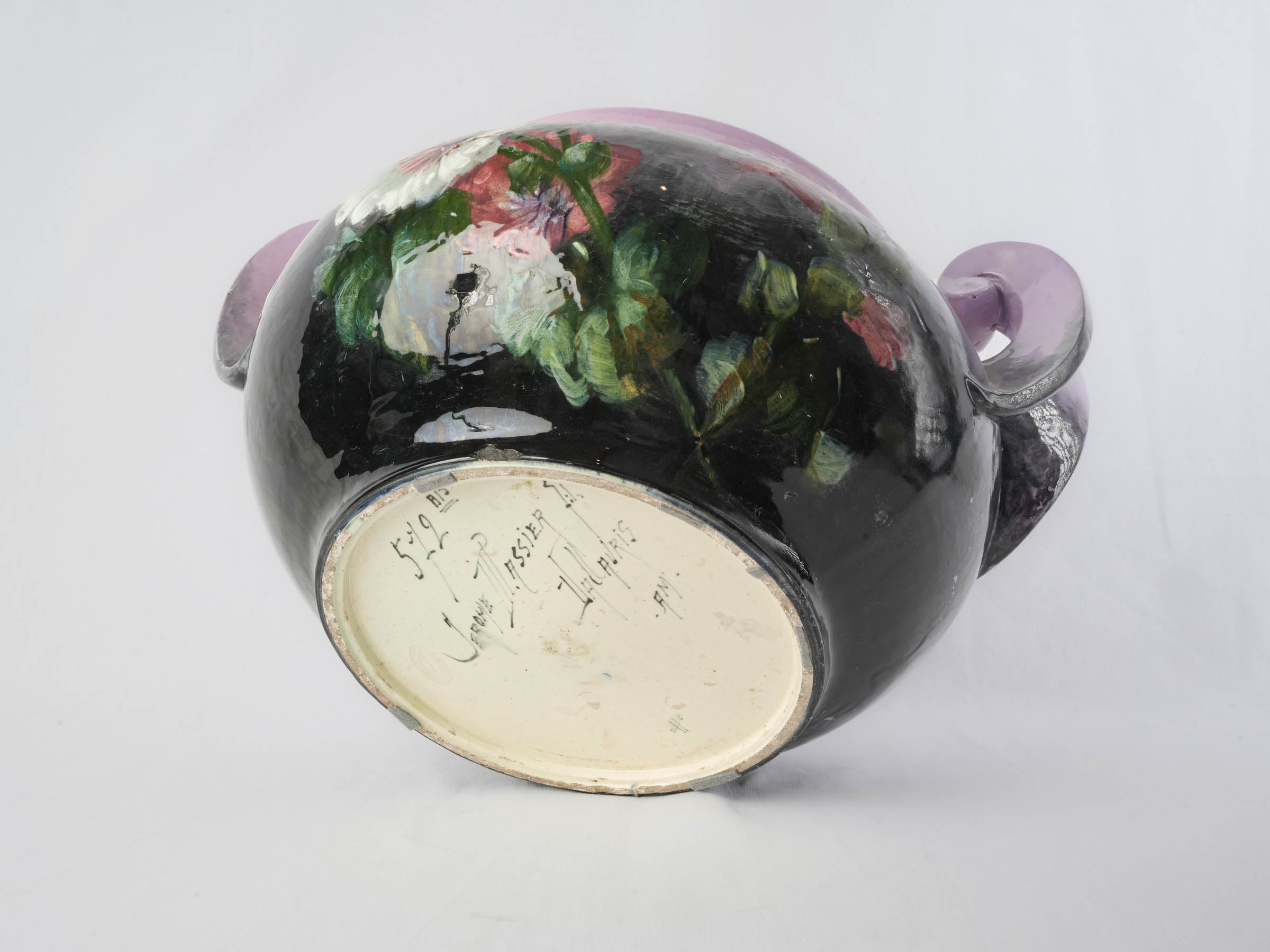 Striking Majolica Jardinière W/ Handles Signed Jérôme Massier (Fils) Vallauris c. 1900 - 20½"