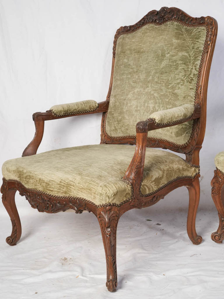 Aged velvet 19th-century armchairs