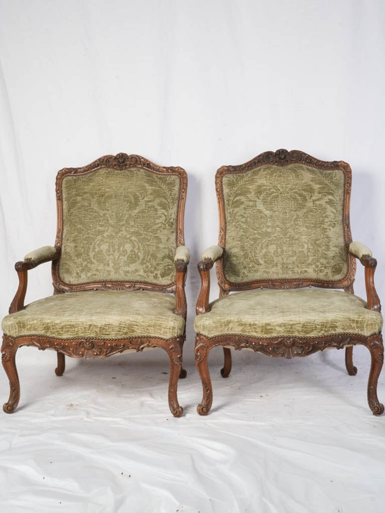 Antique French walnut armchairs