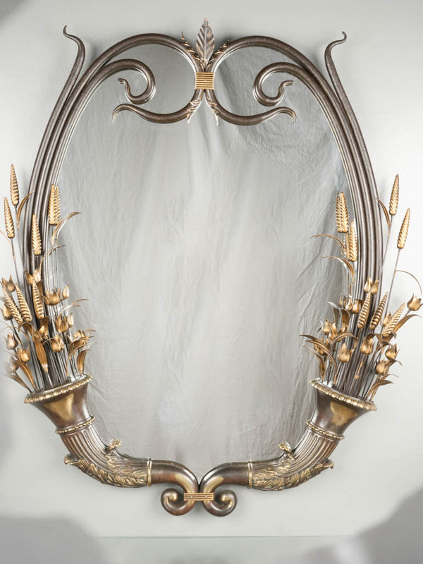 1970s-inspired brass mirror, intricate details