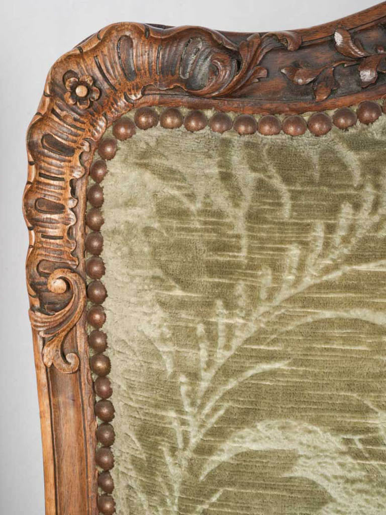 Olive velvet upholstered armchairs